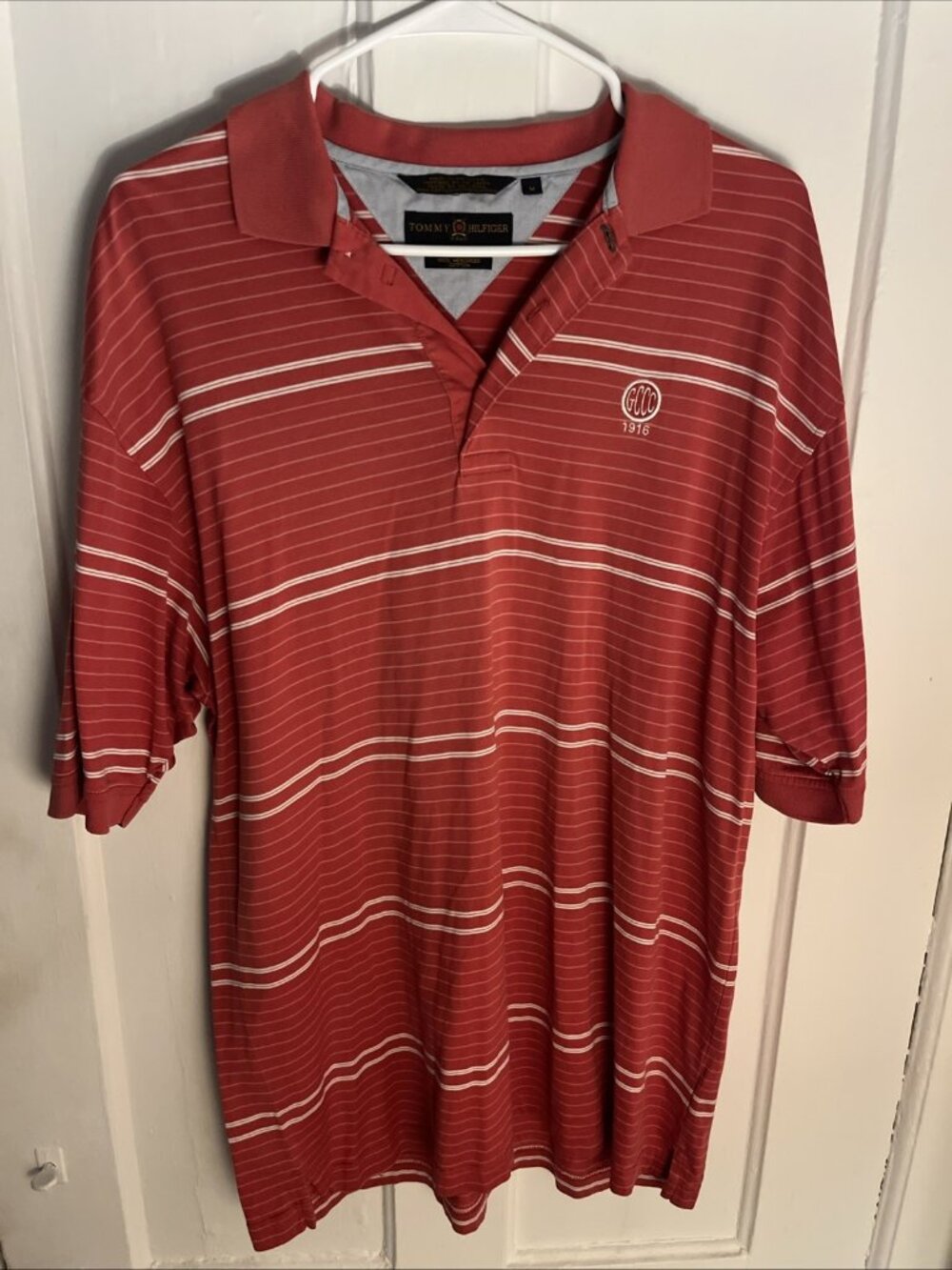 Vintage Tommy Hilfiger Golf Polo Mens M Red White Striped Mercerized Cotton 90s